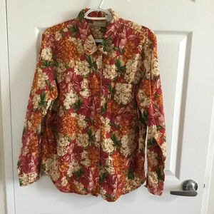 Vintage Liz Claiborne Lizwear Red Floral Button-Up Shirt 100 % Cotton Red  Sz L